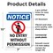 Signmission No Entry Without Permission OSHA Notice Sign, Plastic, 7in W x 10in L, 2PK OS-2PACK-NS-P-710-V-14523 - alternate 2